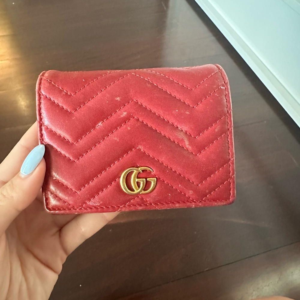 Gucci Red Leather GG Marmont Card Case